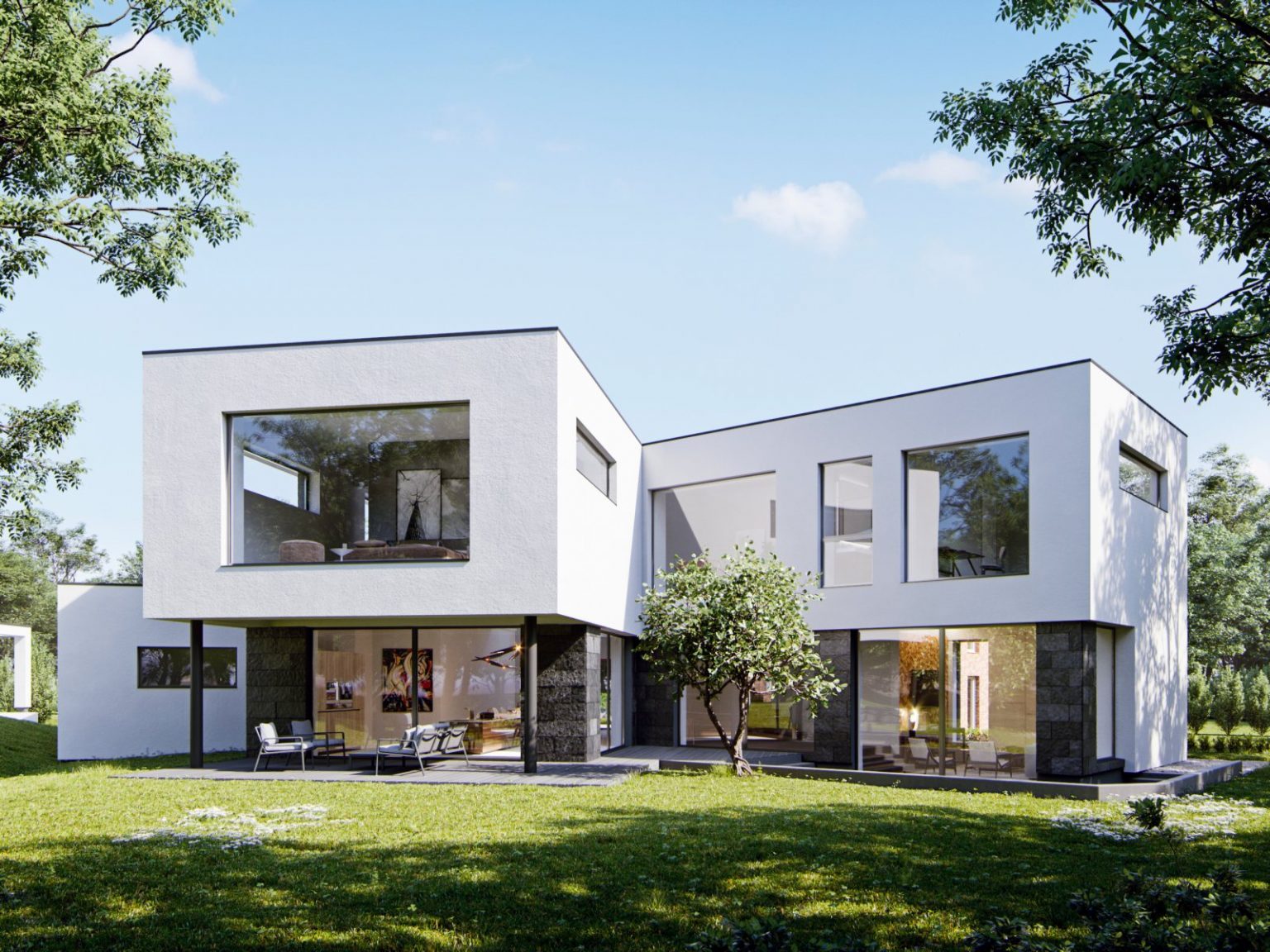 german villa architectural visualization backyard