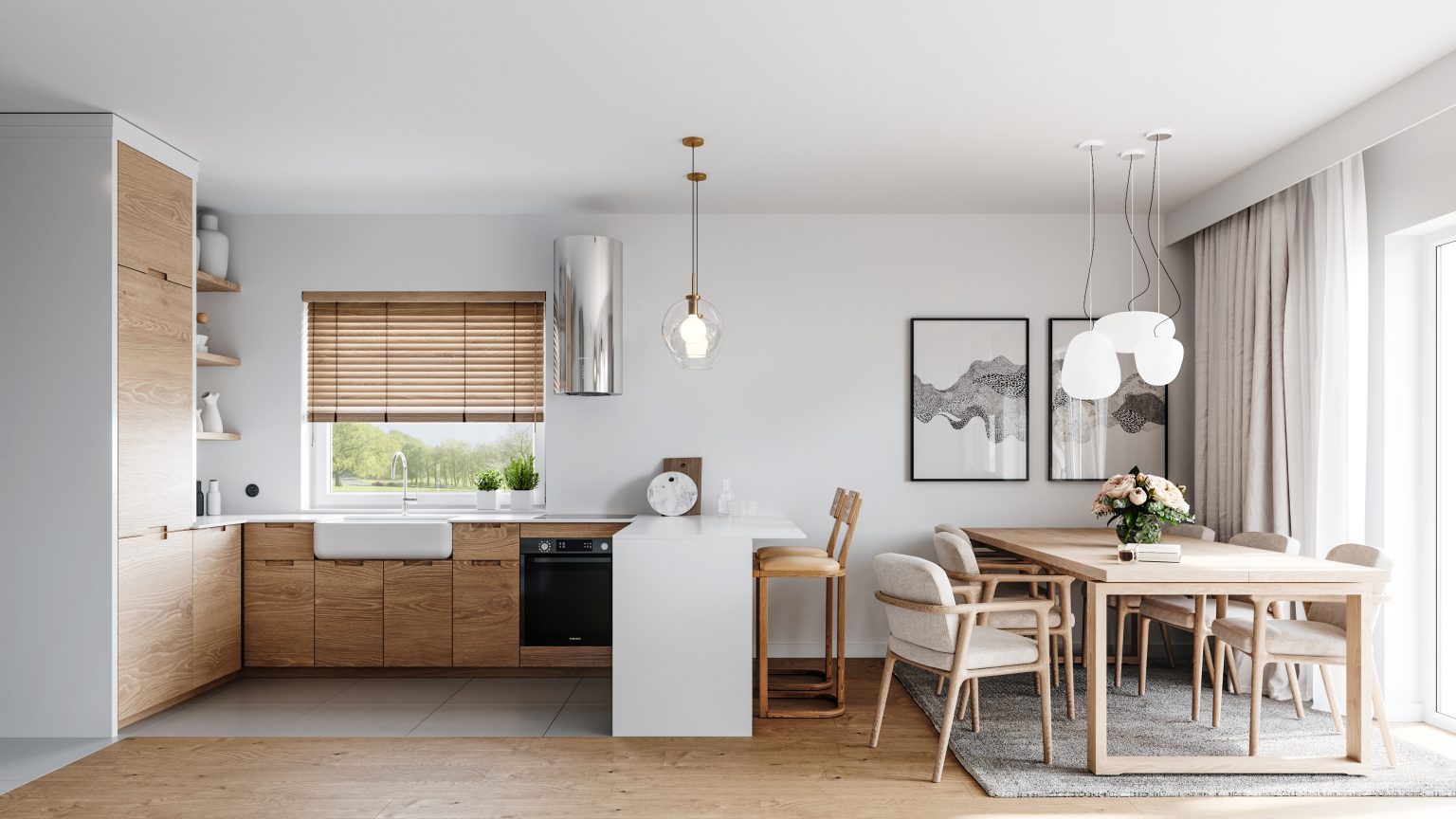 kitchen dining room visualization modern cozy interior design 1