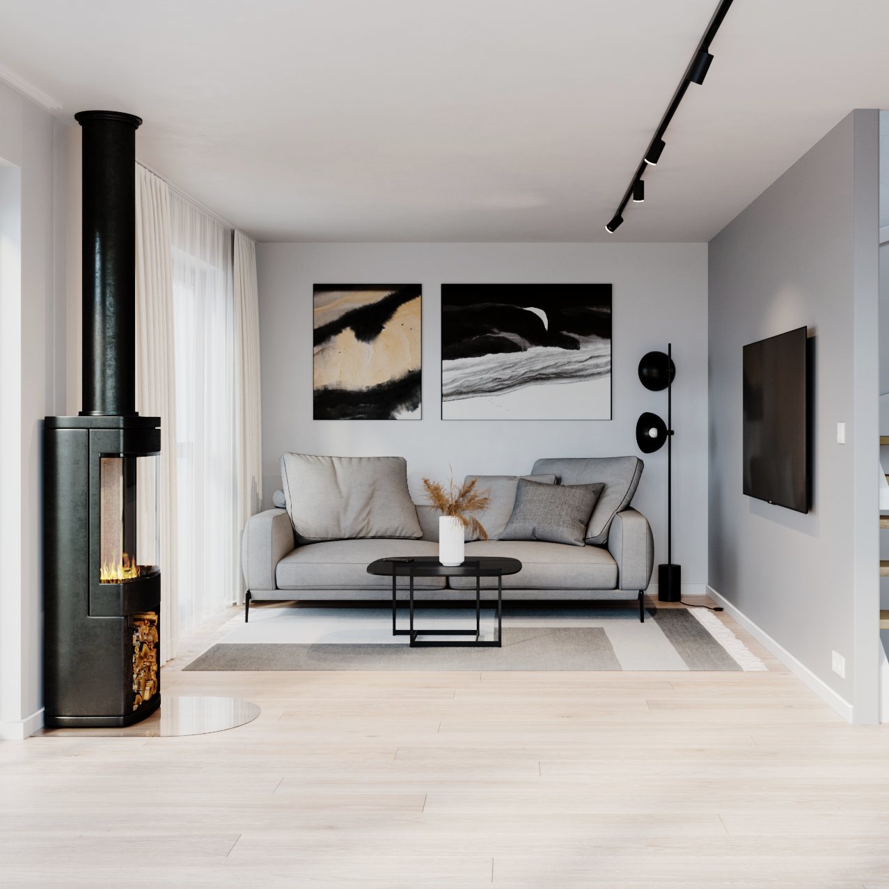 living room visualization rendering scandinavian